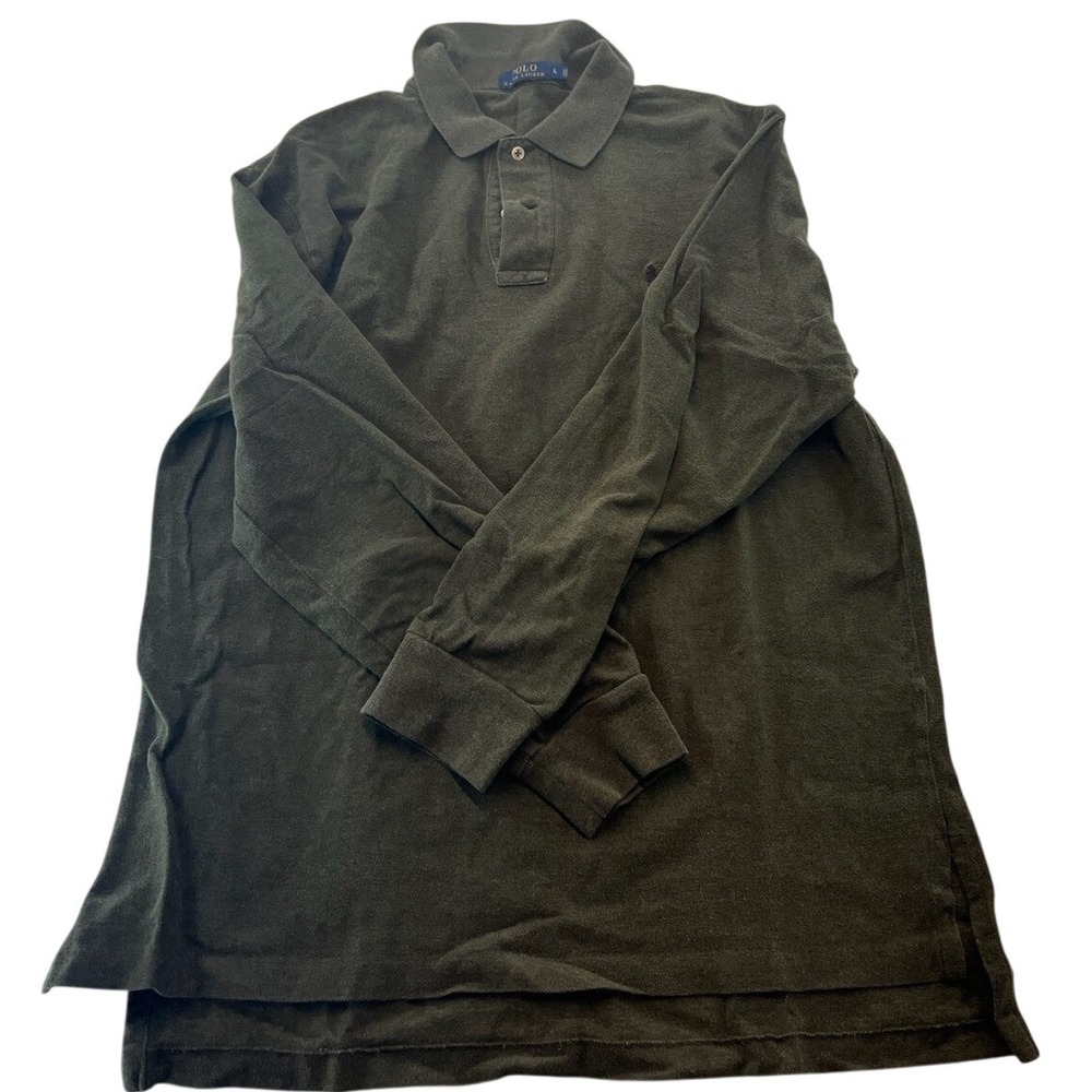 Polo Ralph Lauren Long Sleeve Polo Shirt Olive Green Cotton Casual‎ Mens L